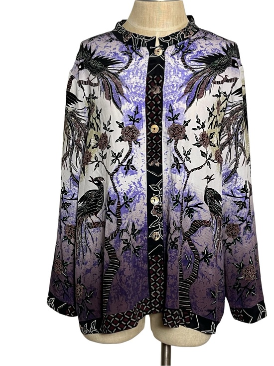 Citron Santa Monica Tops - Citron Santa Monica 100% Silk Bird Floral Button Front Tunic Blouse 3X